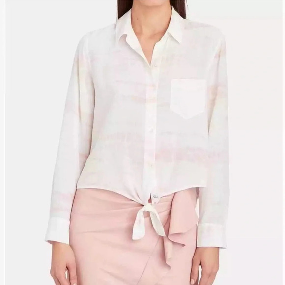 Rails Tops - NWOT Rails Val Tie-dye Pink White Silk Button-down Shirt Tie Bottom Casual Small
